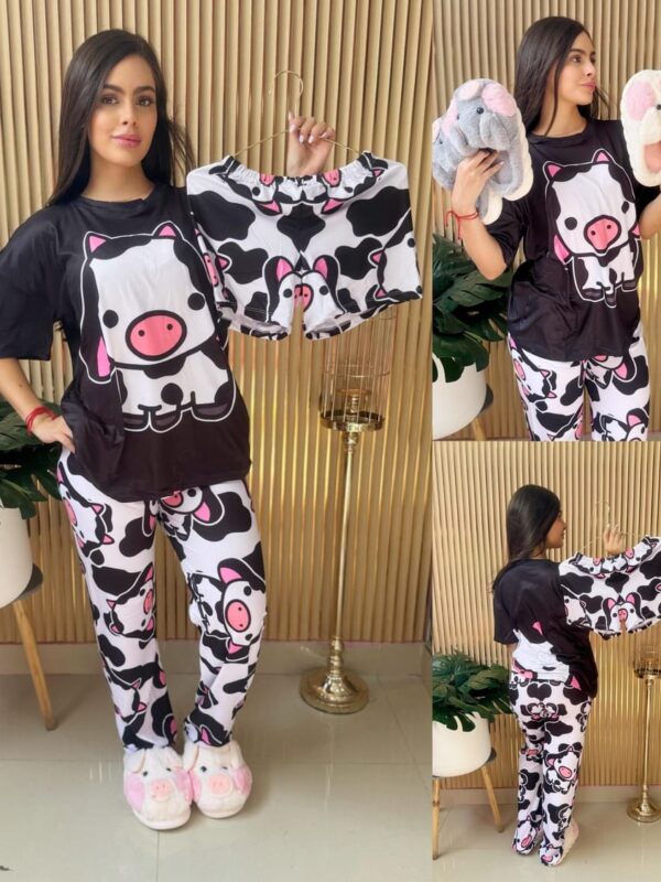Pijama en conjunto short camiseta y pantalón de vaca tierna