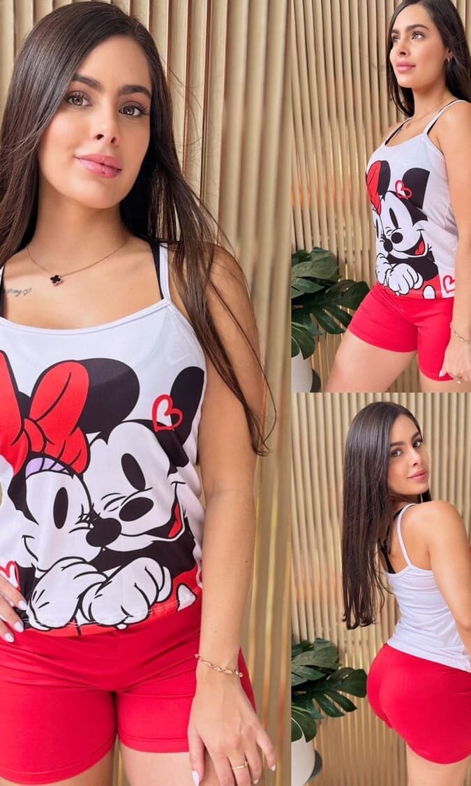 Pijama short y camisilla para mujer de Minnie y Mickey