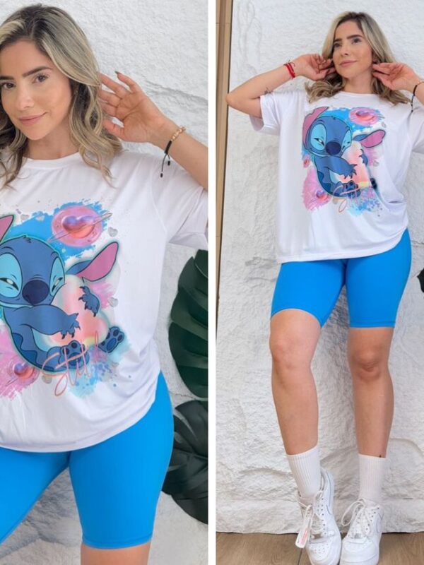Conjunto deportivo para mujer biker y camiseta Stitch cariñoso