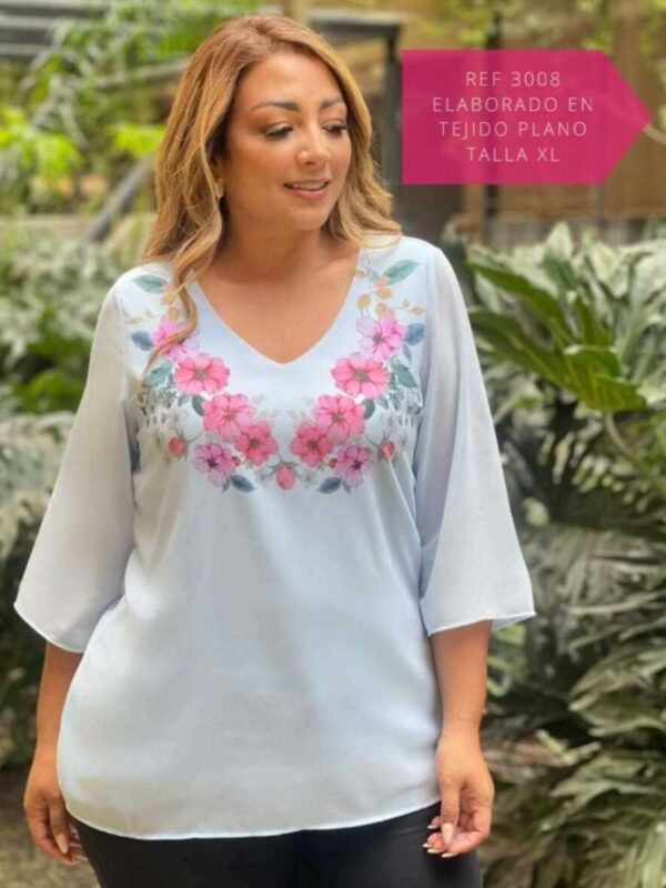 Blusa con escote en "v" con flores para mujer