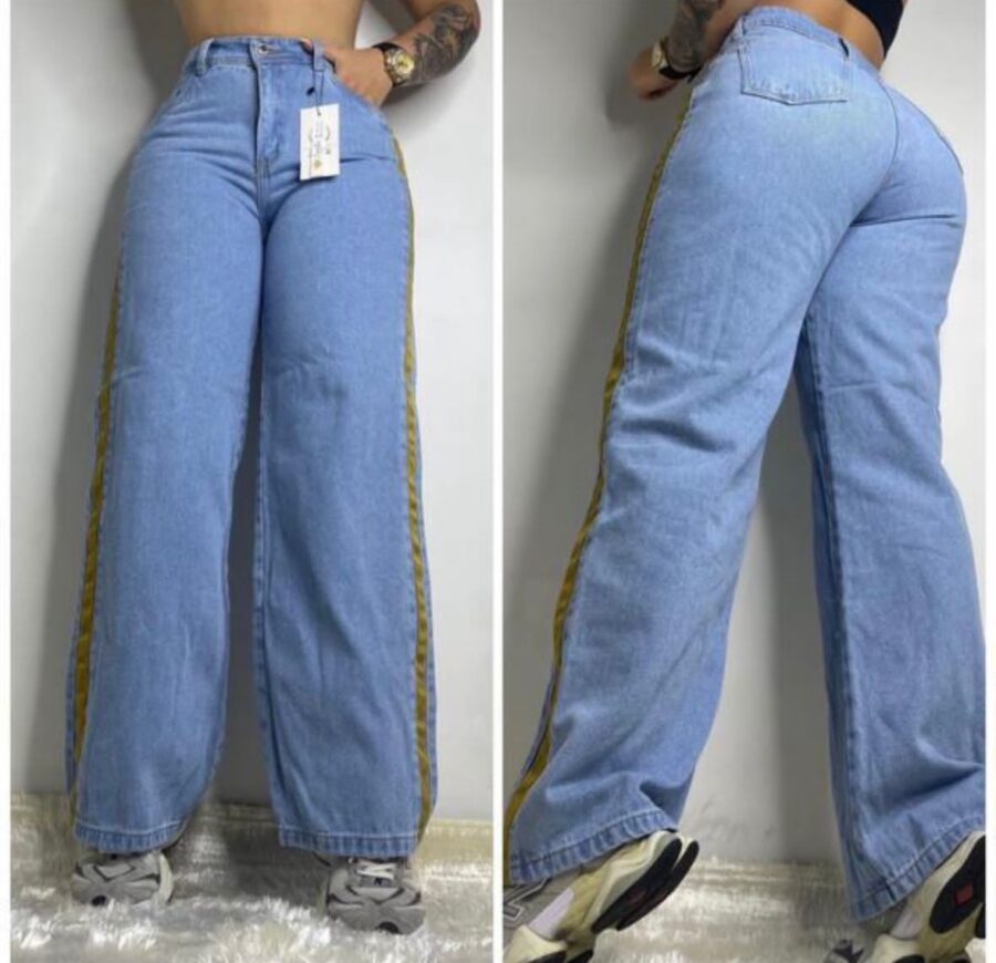 Jean wide leg con bandas laterales