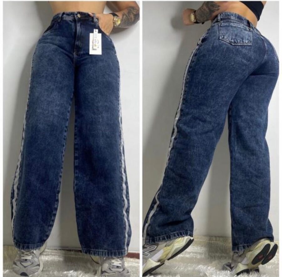 Jean wide leg tie dye con bandas laterales