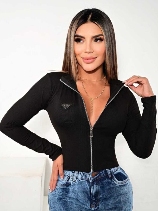Crop top con cremallera y mangas larga para mujer