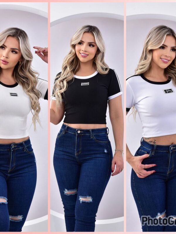 Crop top para mujer casual blanco y negro