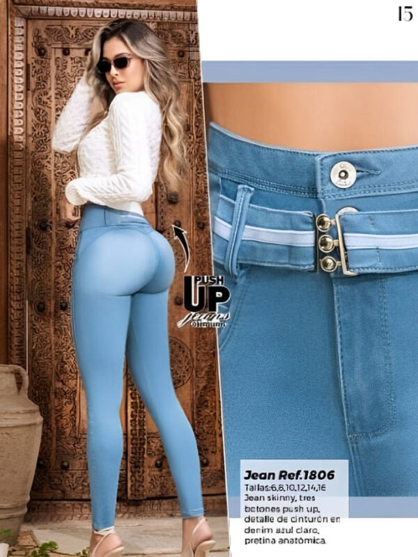 Jean push up bota tubo con cinturon denim para mujer