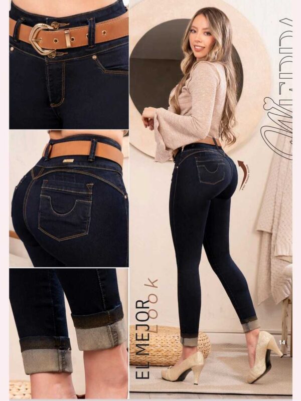 Jean push up con cinturon bota tubo para mujer