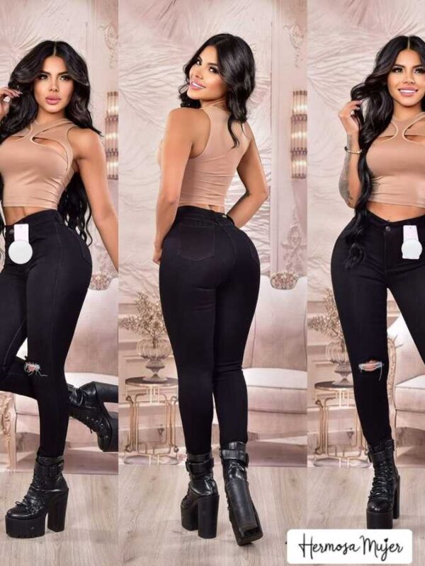 Jean negro push up para mujer con rotos