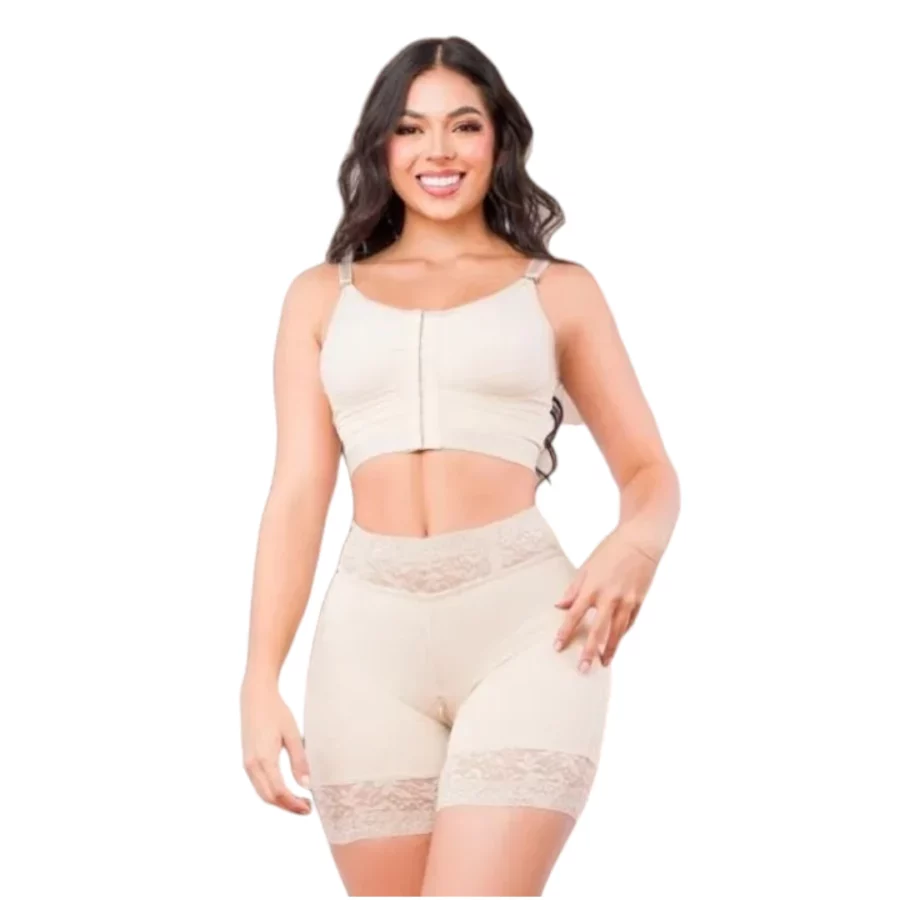 Fajas colombianas, control abdomen, levanta gluteos, con encaje siliconado, en tela powernet y licra ref 1098