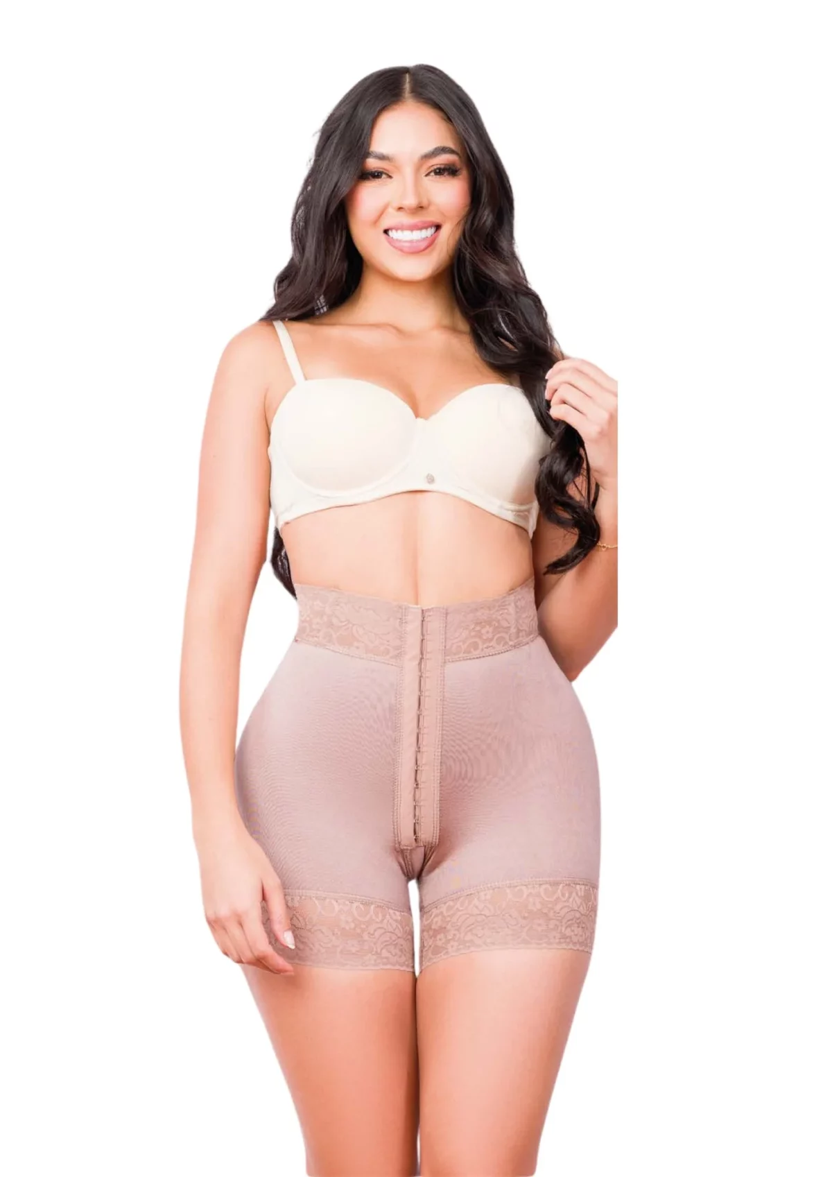 FAJAS COLOMBIANAS SHORT SEMI-CORTO, CON CONTROL DE ABDOMEN, LEVANTA GLUTEOS, CON BROCHE EN TELA BIDIRECCIONAL REF 1100