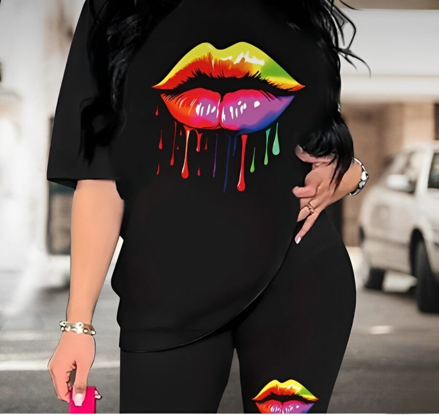 Conjunto pantaloneta y camisa estampado lips