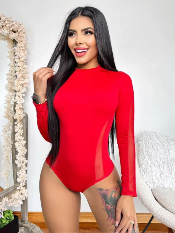 Body manga larga con cuello redondo