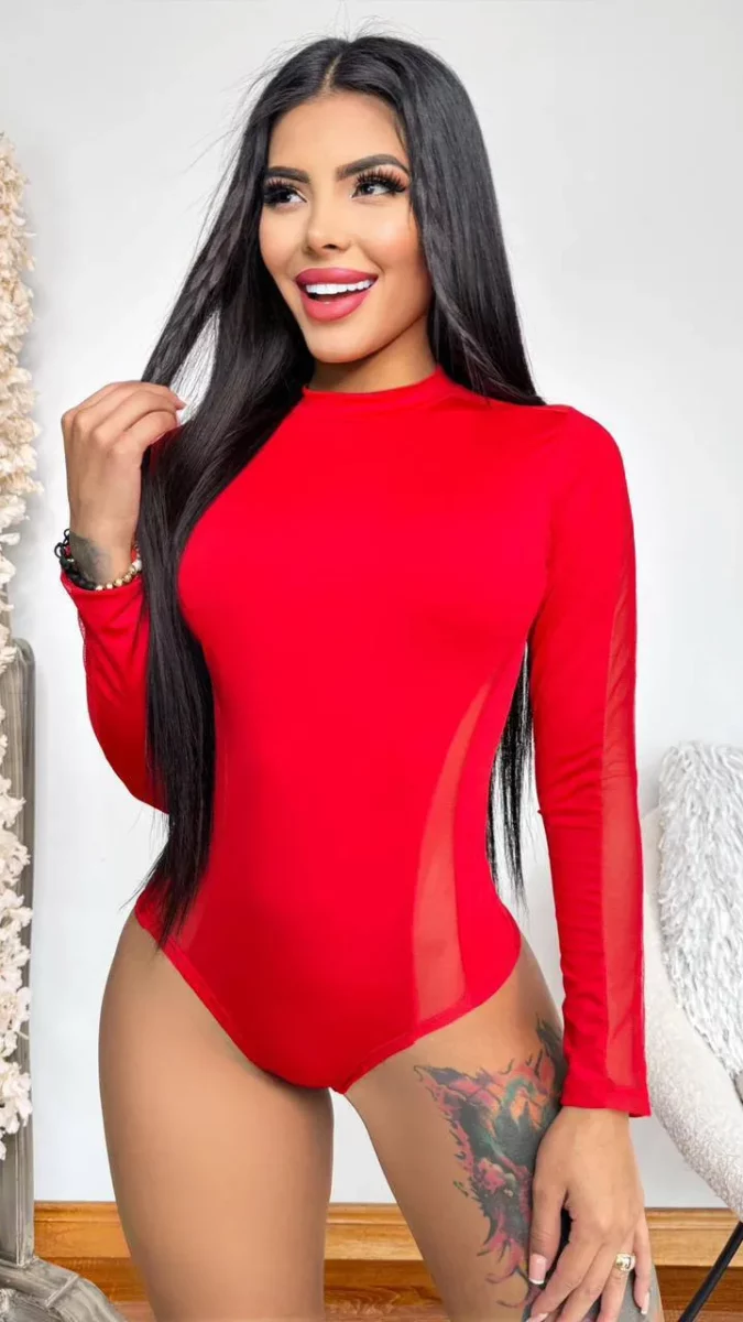 Body manga larga con cuello redondo
