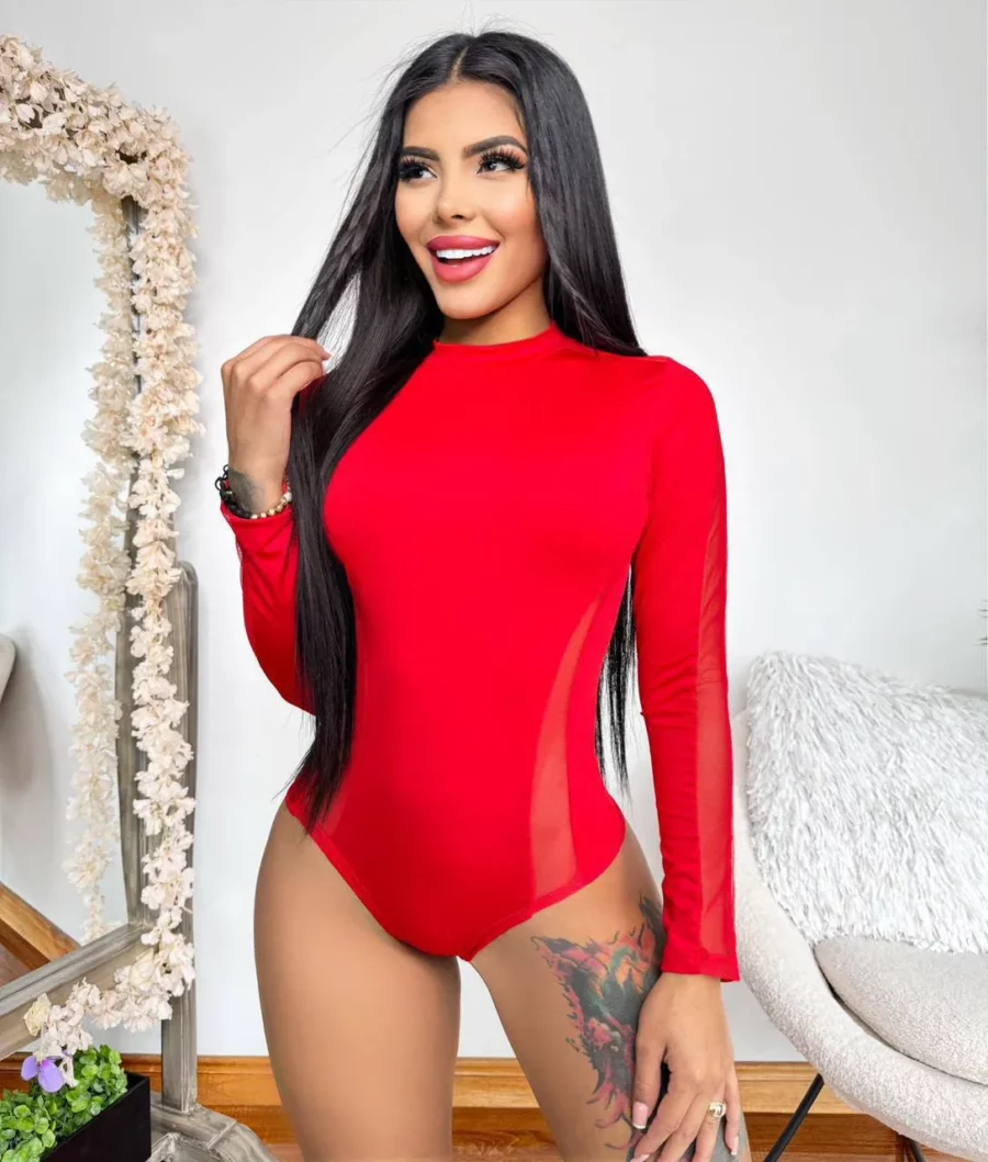 Body manga larga con cuello redondo