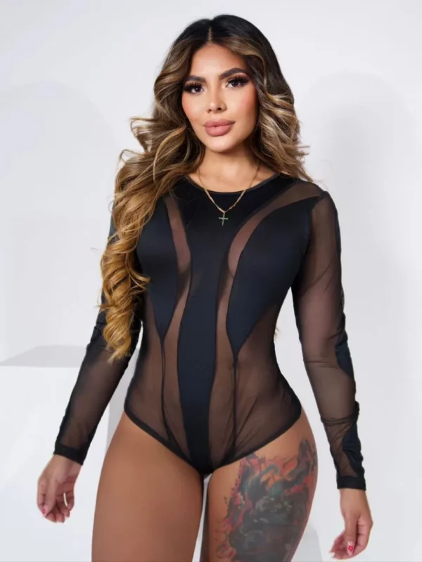 Body manga larga sexy con malla