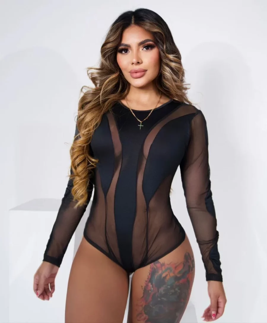 Body manga larga sexy con malla