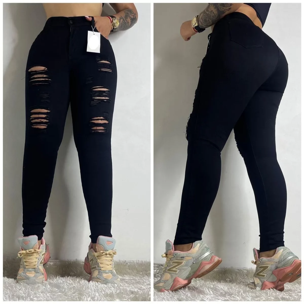 Jean push up bota tubo negro con rotos