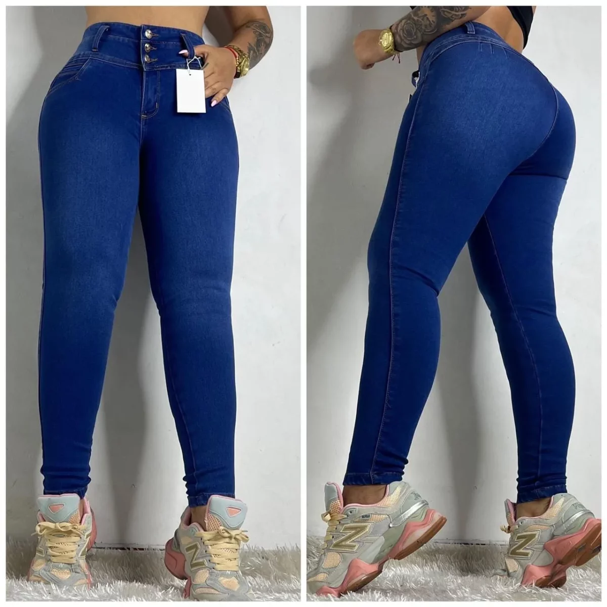 Jean push up bota tubo con tres botones