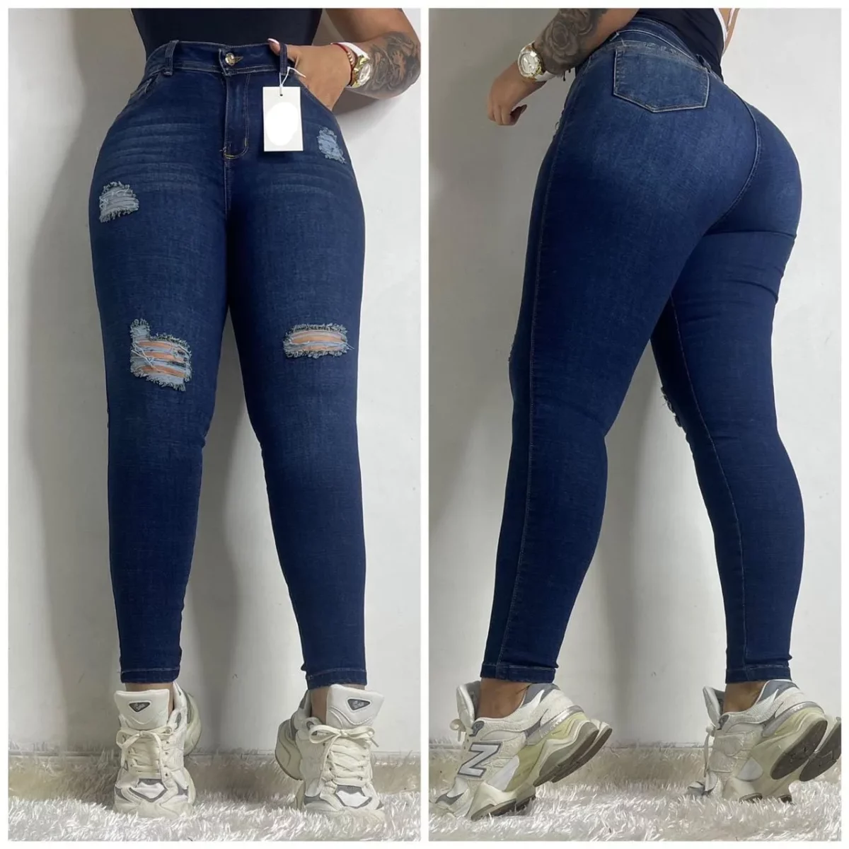 Jean Push Up azul oscuro con rotos
