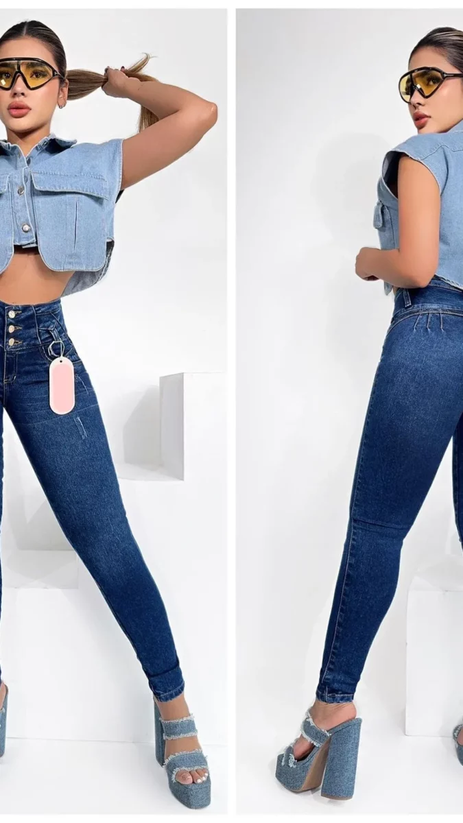 Jeans casuales ceñidos con bolsillos y desgastados para mujer