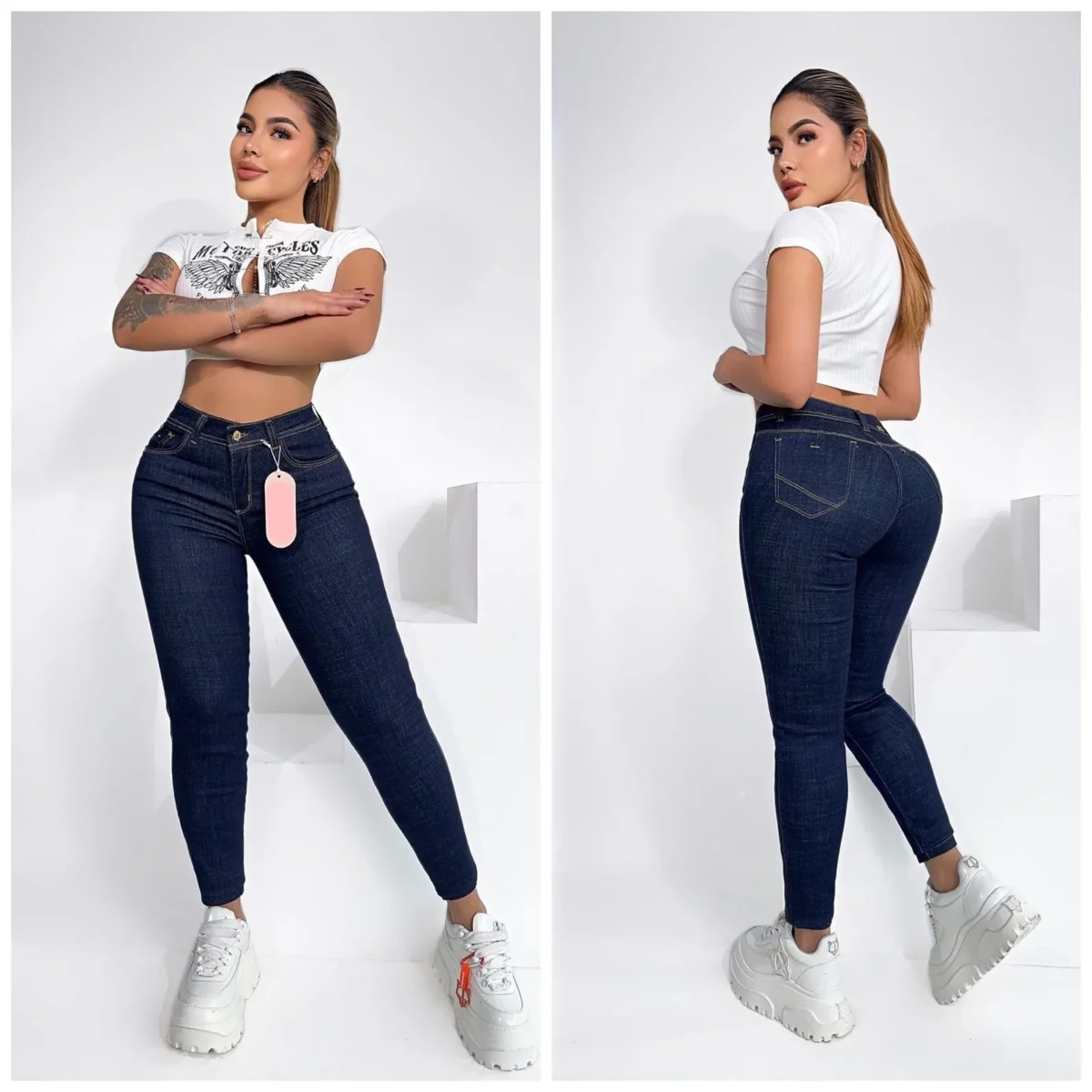 Jean casual push up con boton y cremallera