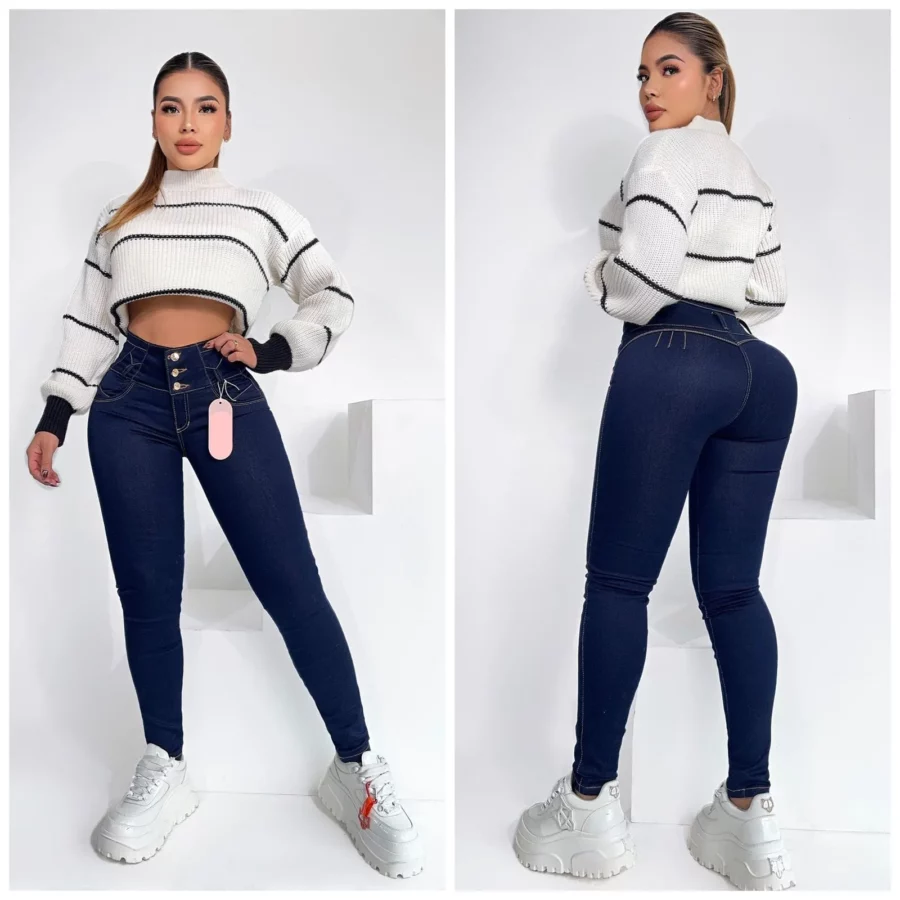 Jeans casuales push up con tres botones y cremallera