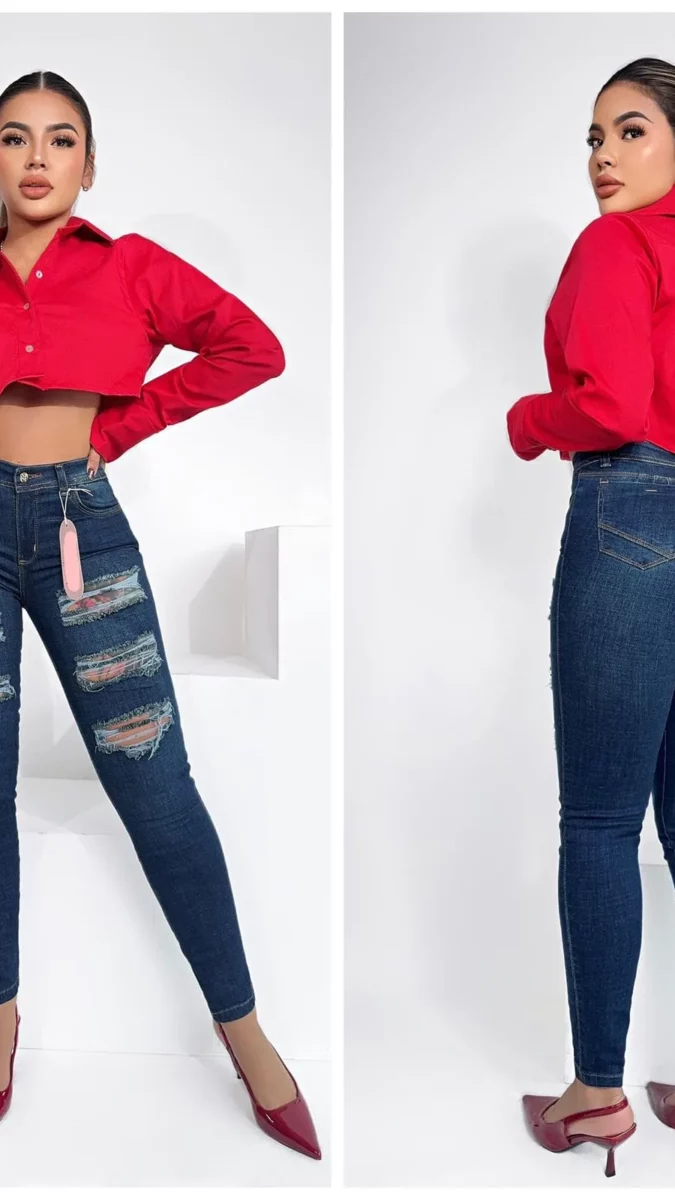Jeans casuales push con con rotos y cremallera