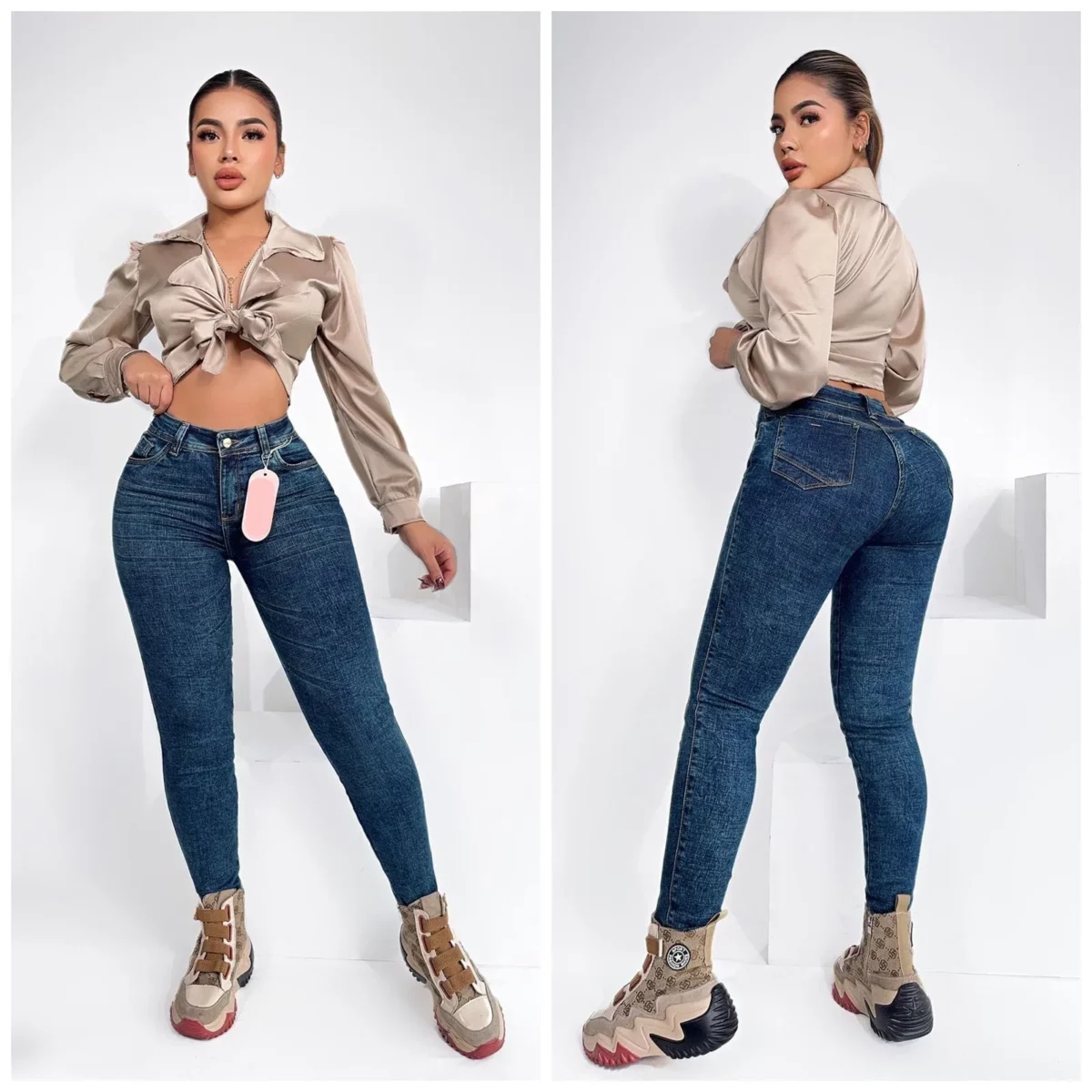 Vaqueros Ajustados De Mezclilla push up con cremallera