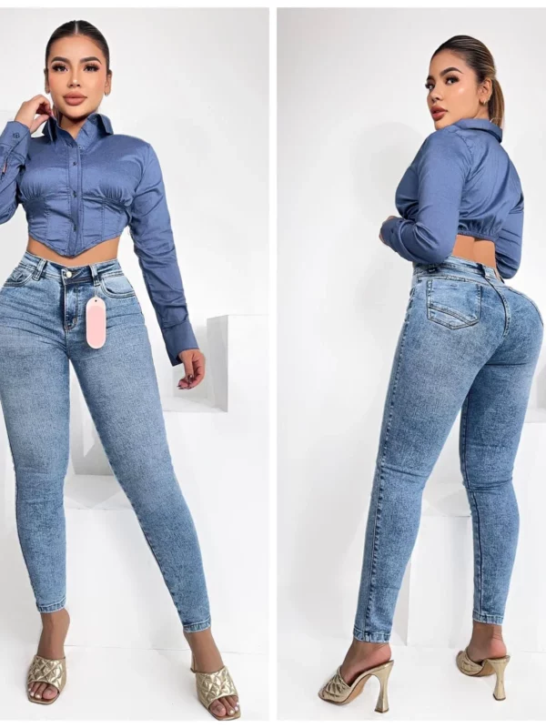 Jeans de talle alto, ajustados y elásticos con bolsillos ideal para uso diario