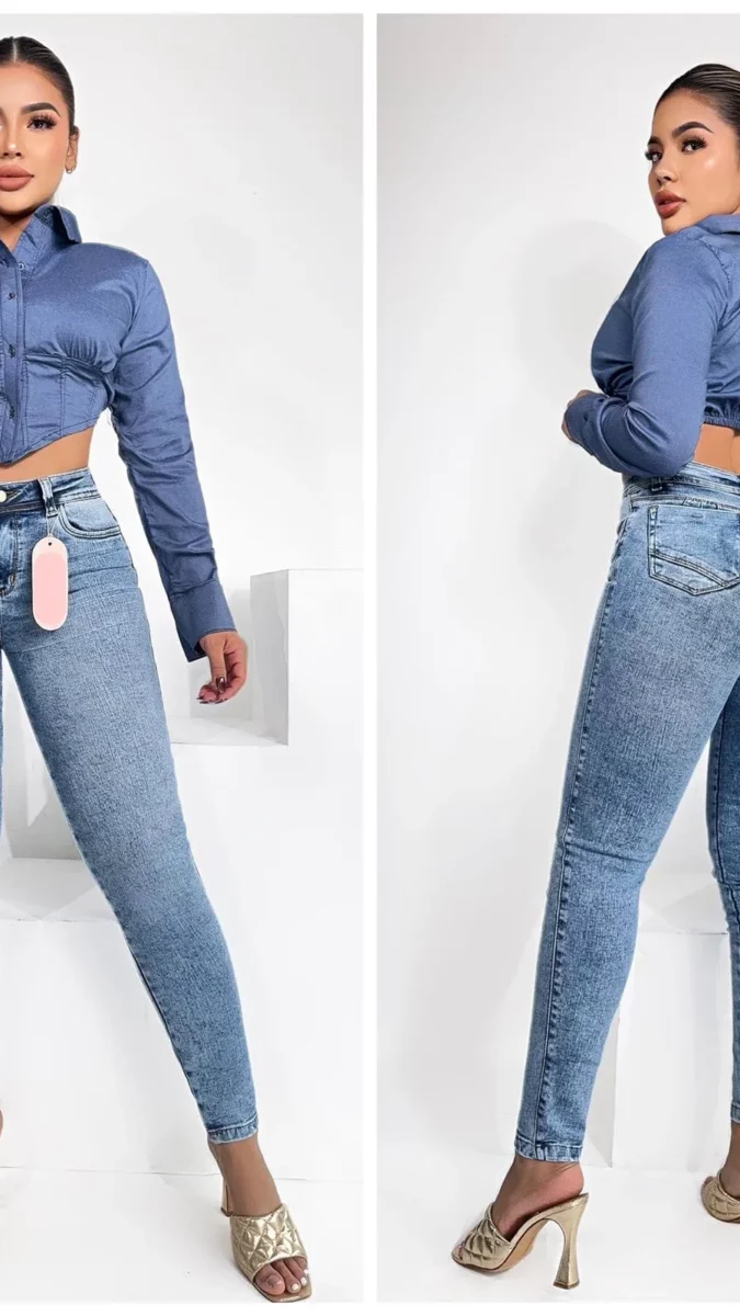 Jeans de talle alto, ajustados y elásticos con bolsillos ideal para uso diario