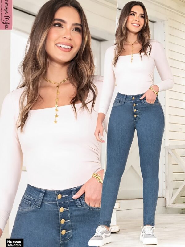 jean push up bota tubo con cuatro botones
