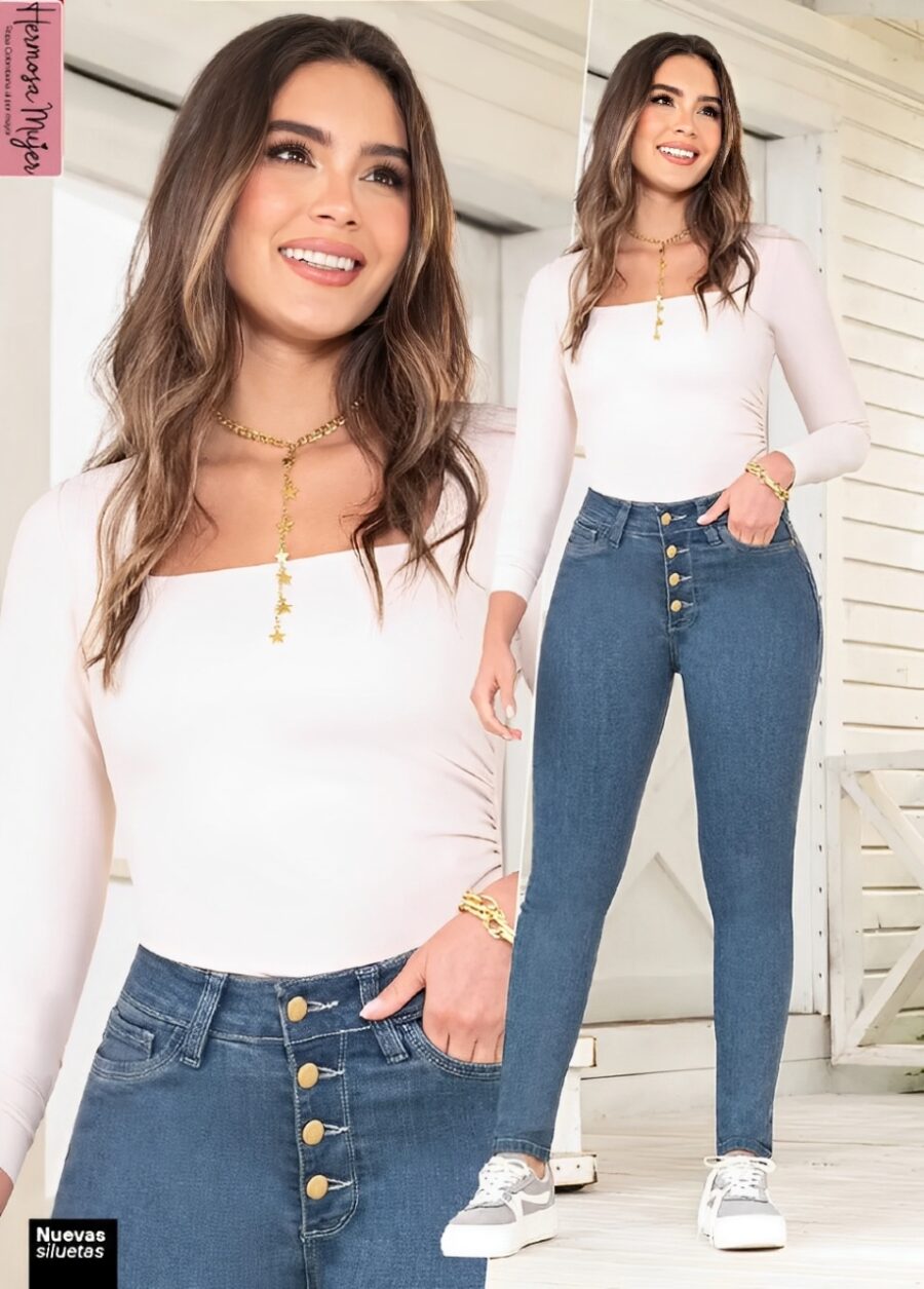 jean push up bota tubo con cuatro botones