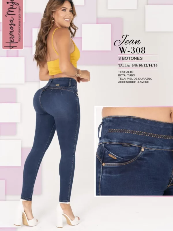 Jean push up con tres botones y detalle en la cintura