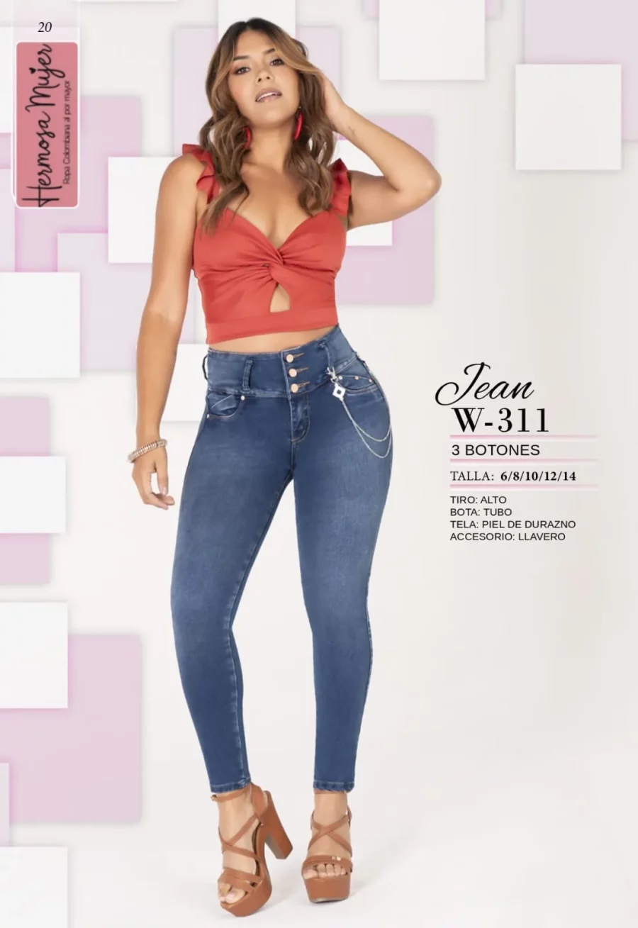 Jean push up con tres botones y llavero