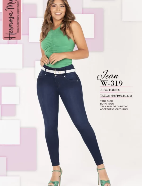 Jean push up con tres botones y cinturon