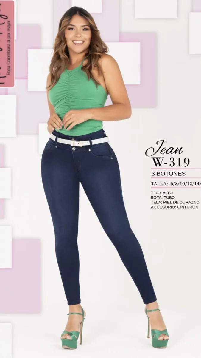 Jean push up con tres botones y cinturon