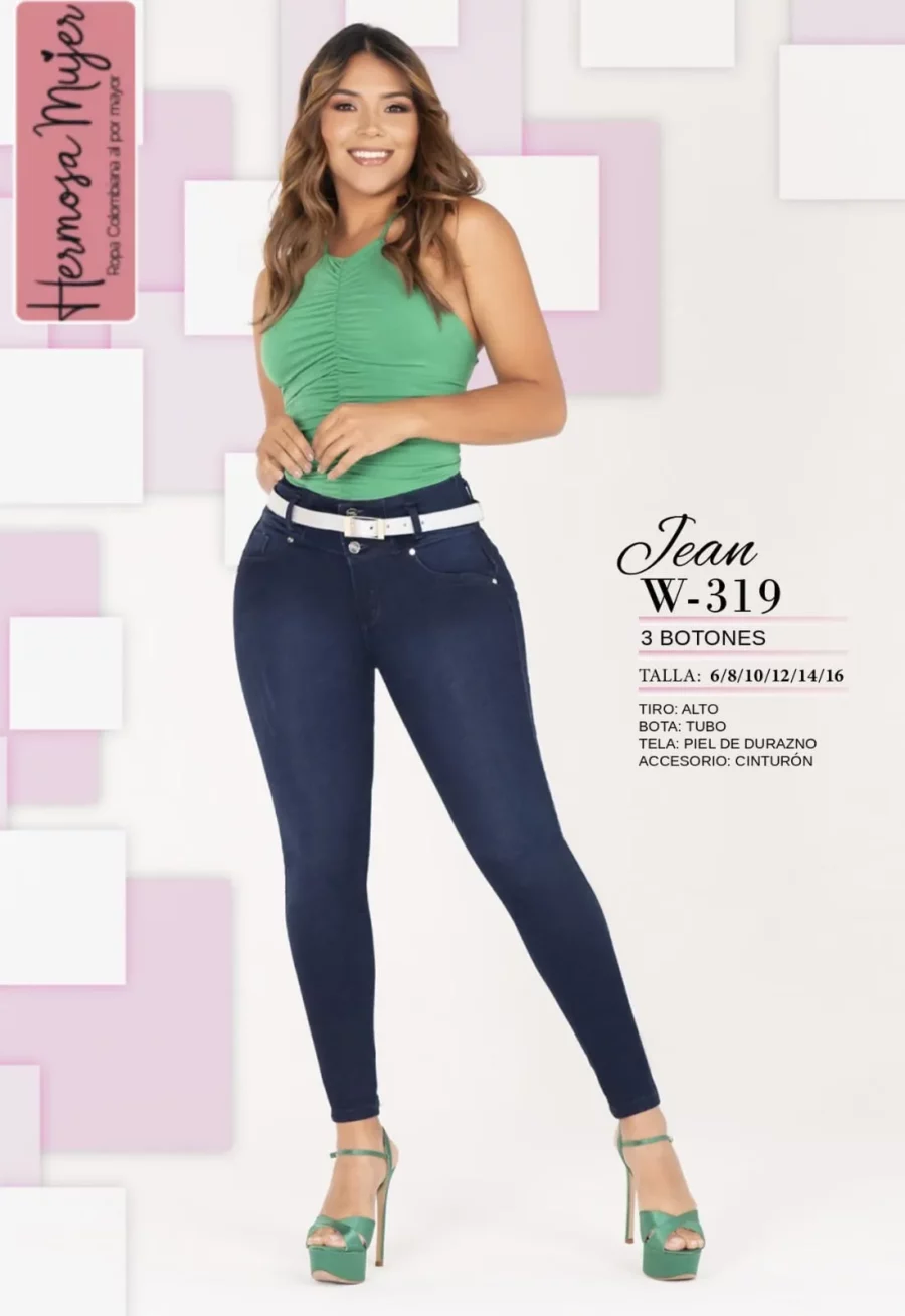 Jean push up con tres botones y cinturon