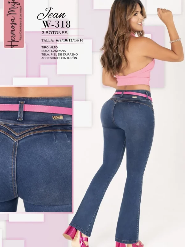Jean Push Up bota campana con cinturón