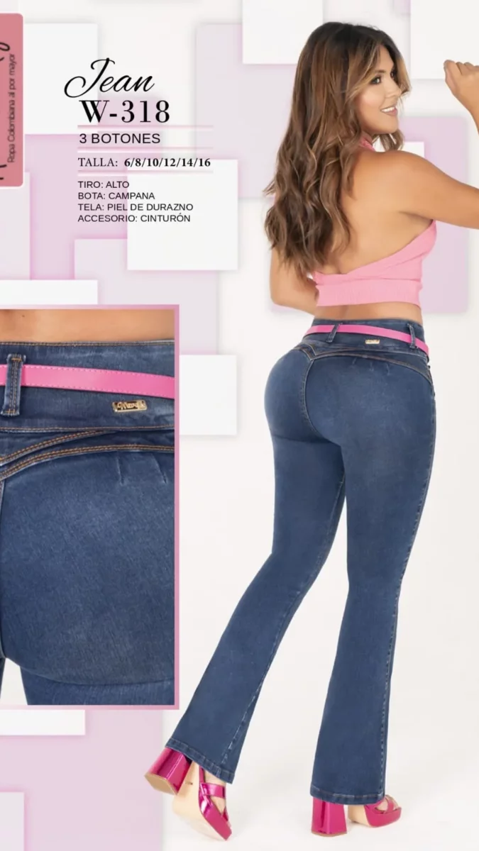 Jean Push Up bota campana con cinturón