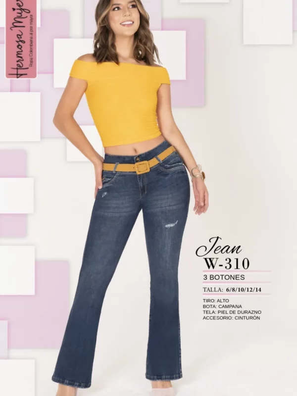 El Jean Push Up Bota Campana con Semi Rotos y Cinturón