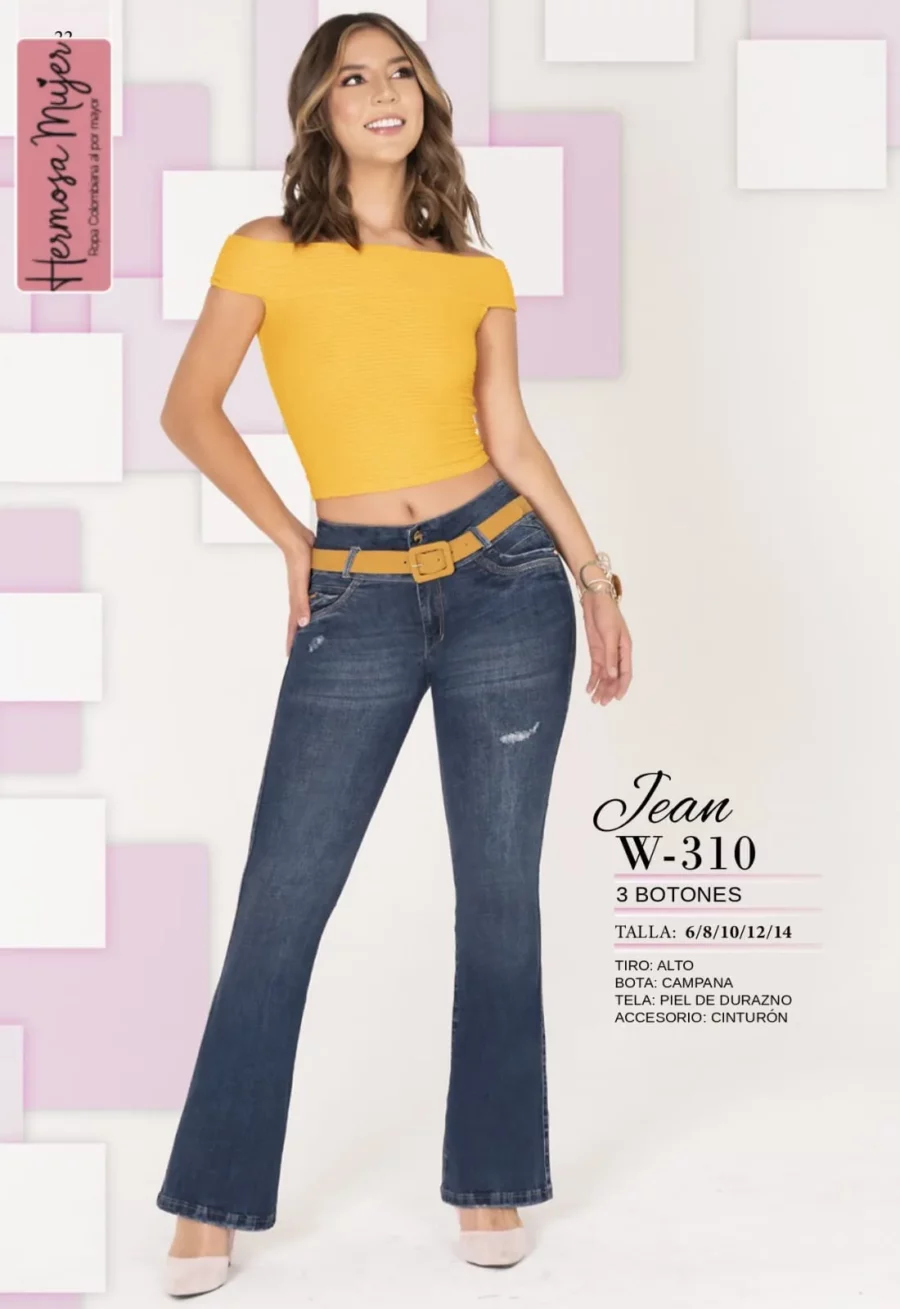El Jean Push Up Bota Campana con Semi Rotos y Cinturón