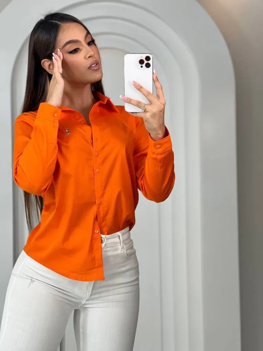 Blusa de manga larga con botones unicolor licrada - Image 8