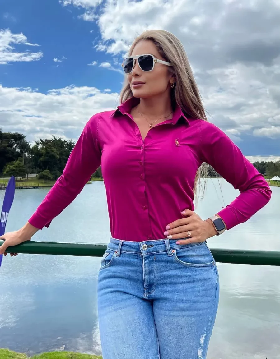 Blusa de manga larga con botones unicolor licrada - Image 18