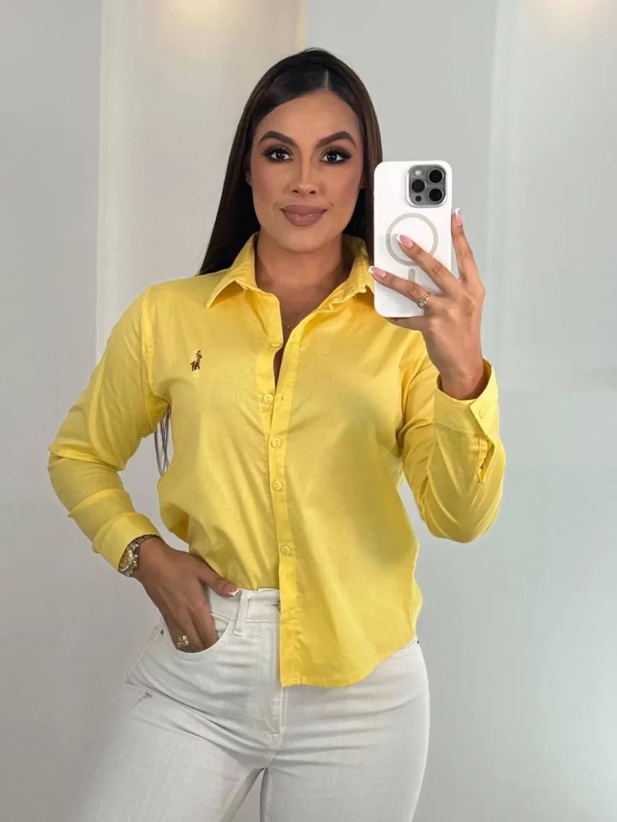 Blusa de manga larga con botones unicolor licrada - Image 12