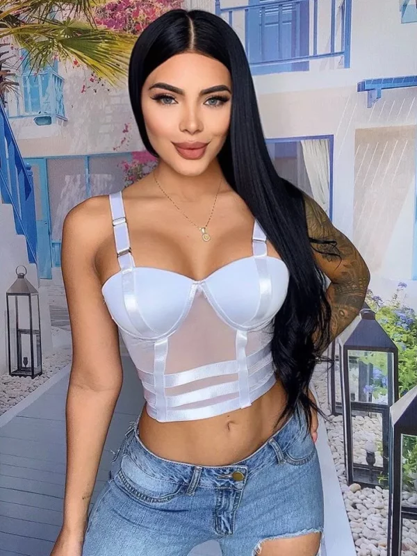 Crop Top con Tiras Ajustables y Malla