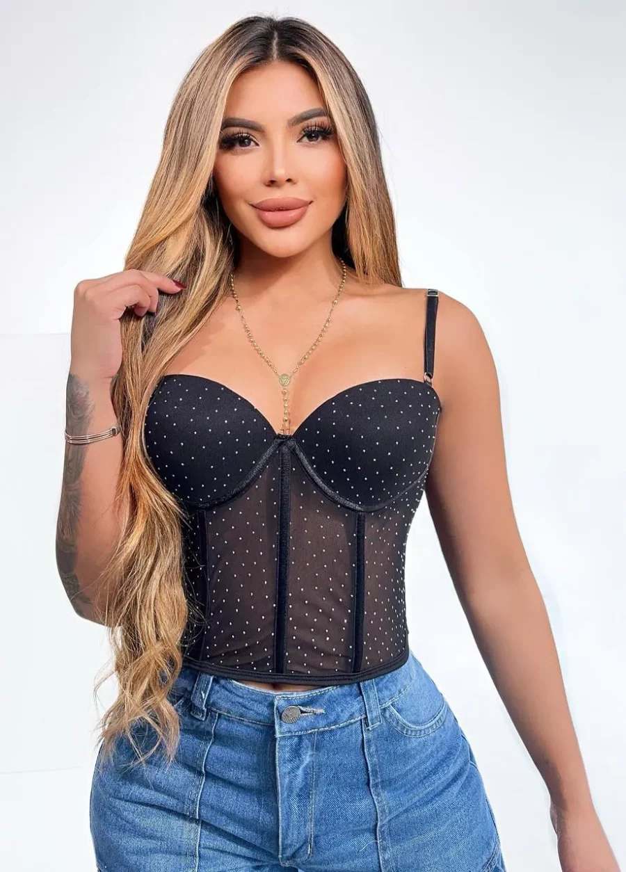 Crop Top de Tirantes y Piedras - Image 3