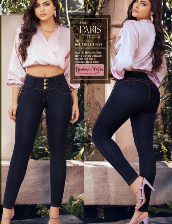 Jean paris bota tubo tiro alto con tres botones