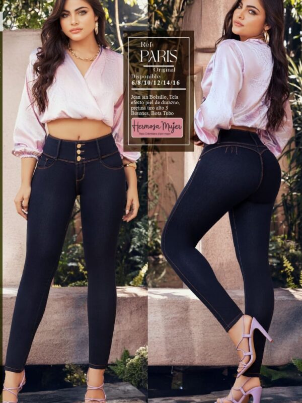 Jean paris bota tubo tiro alto con tres botones