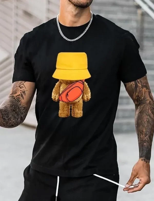 Camisa con diseño de oso con gorra para hombre