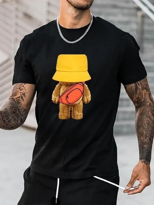 Camisa con diseño de oso con gorra para hombre