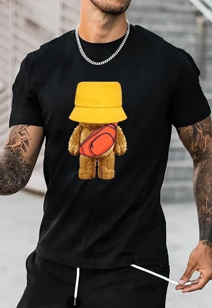 Camisa con diseño de oso con gorra para hombre
